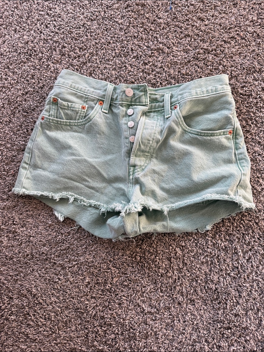Levi's Sage Green Frayed Hem Button-Fly Denim Shorts